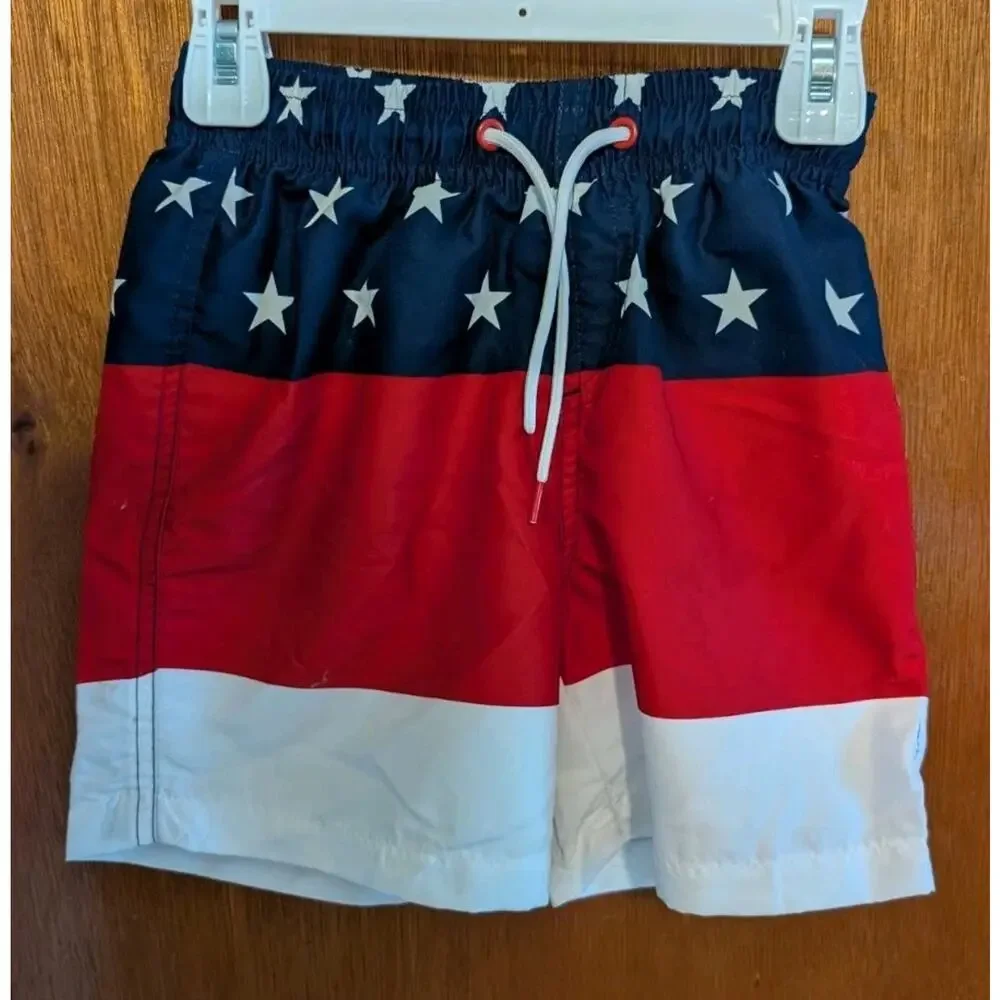 NEW Stitch &‎ Stone Boys 2-pc USA Patriotic Swim Trunks Rash Guard Set Size 4